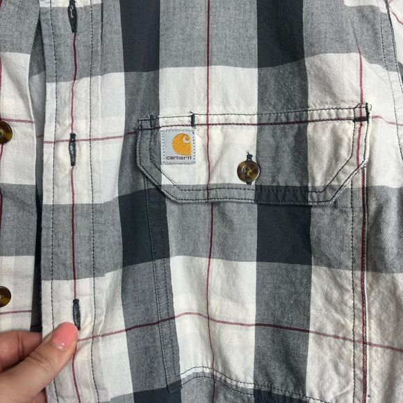 CARHARTT Relaxed Fit Short Sleeve Button Down Shirt Men’s Size Medium Gray - Picture 3 of 5